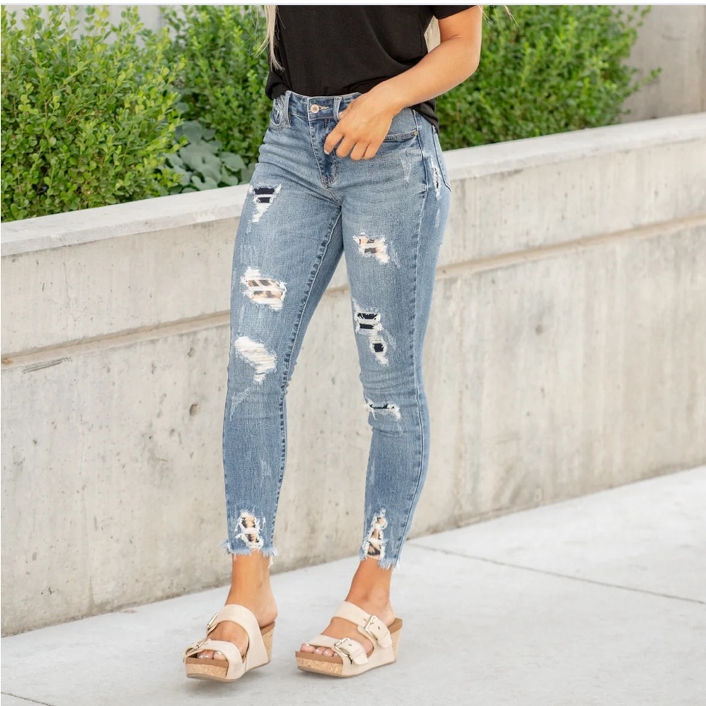 KanCan Leopard Patch High Rise Skinny Jeans